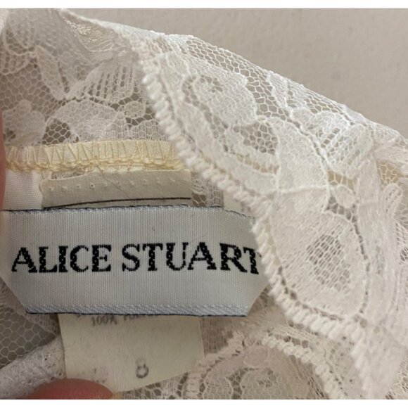 Vintage Alice Stuart Sheer Lace Blouse Ruffles & Long Sleeves Size 8 - Picture 3 of 11